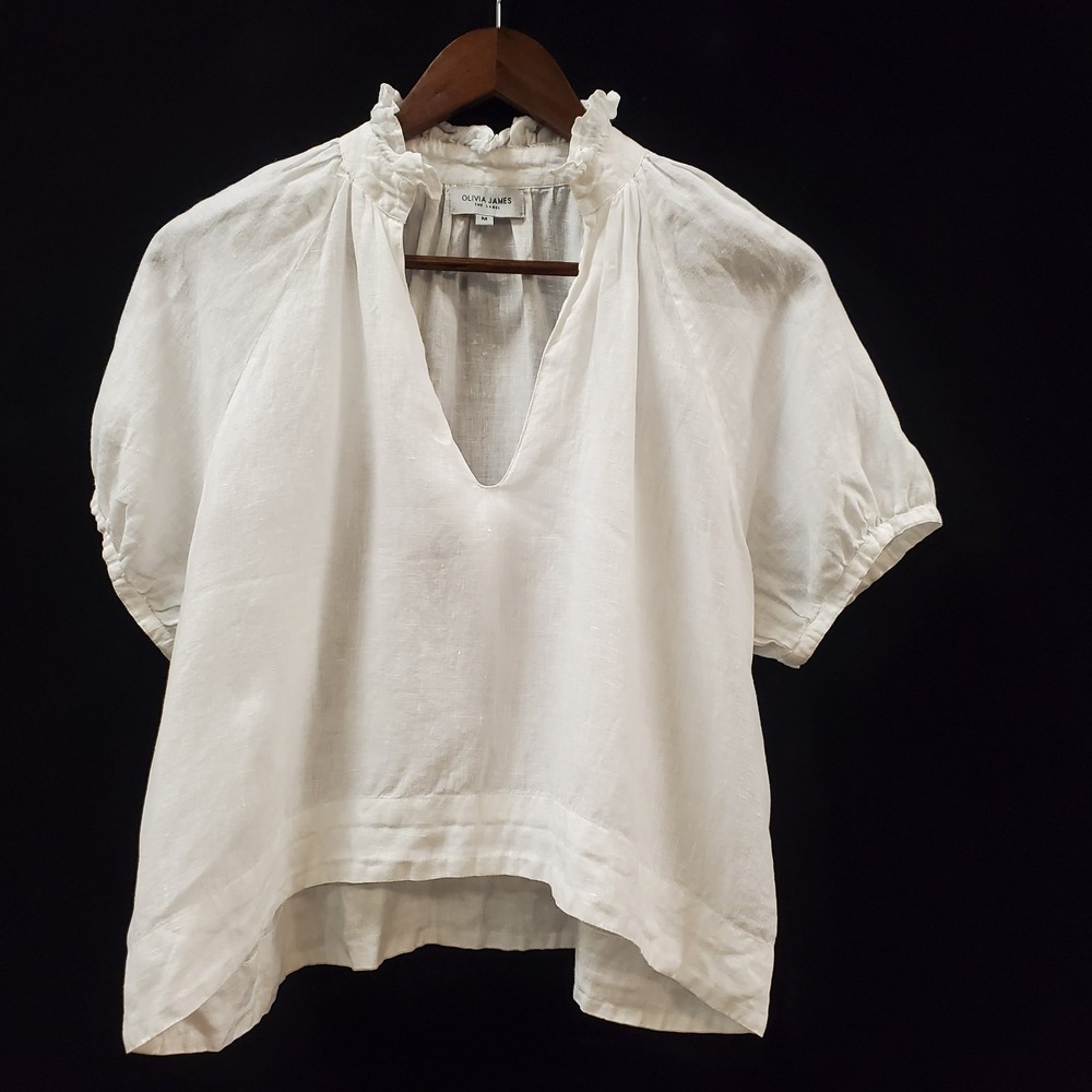 White Ruffle-Neck Short Sleeve Blouse